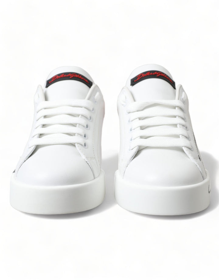 Dolce &amp; Gabbana White Red Lace Up Womens Low Top Sneakers Shoes