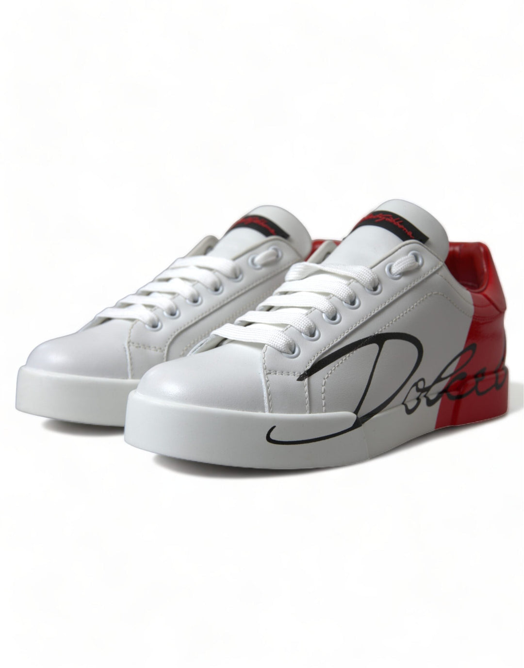 Dolce &amp; Gabbana White Red Lace Up Womens Low Top Sneakers Shoes