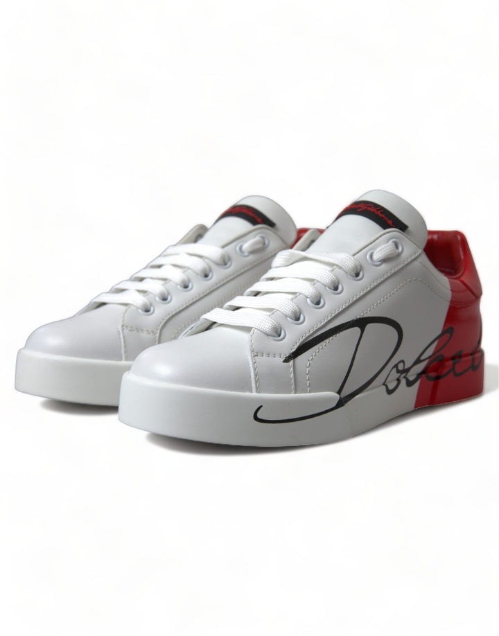 Dolce &amp; Gabbana White Red Lace Up Womens Low Top Sneakers Shoes