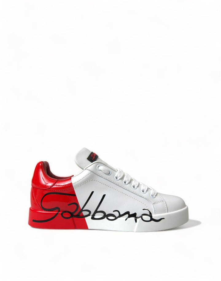 Dolce &amp; Gabbana White Red Lace Up Womens Low Top Sneakers Shoes