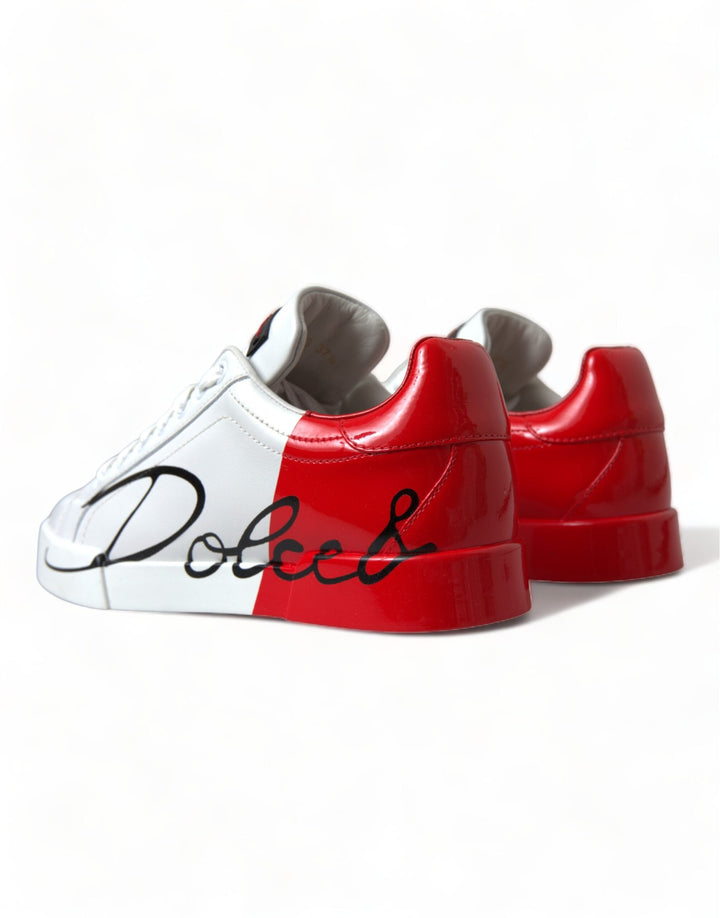 Dolce &amp; Gabbana White Red Lace Up Womens Low Top Sneakers Shoes