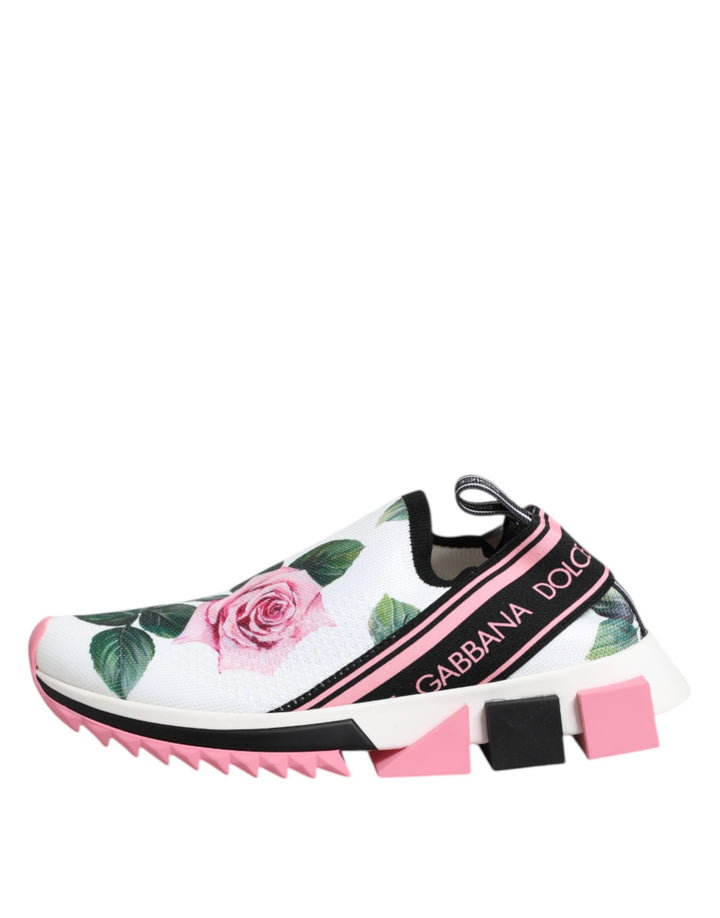 Dolce &amp; Gabbana White Rose Print Sorrento Sneakers Shoes
