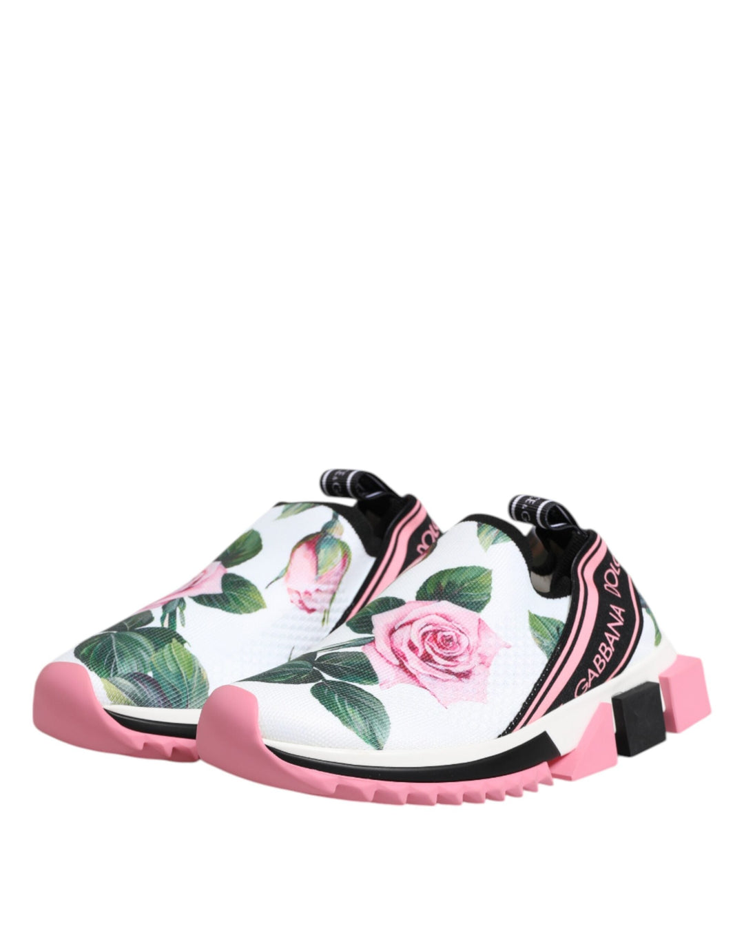 Dolce &amp; Gabbana White Rose Print Sorrento Sneakers Shoes