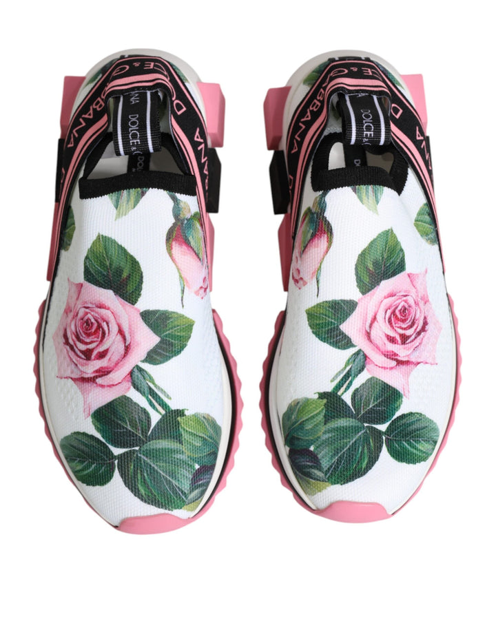 Dolce &amp; Gabbana White Rose Print Sorrento Sneakers Shoes