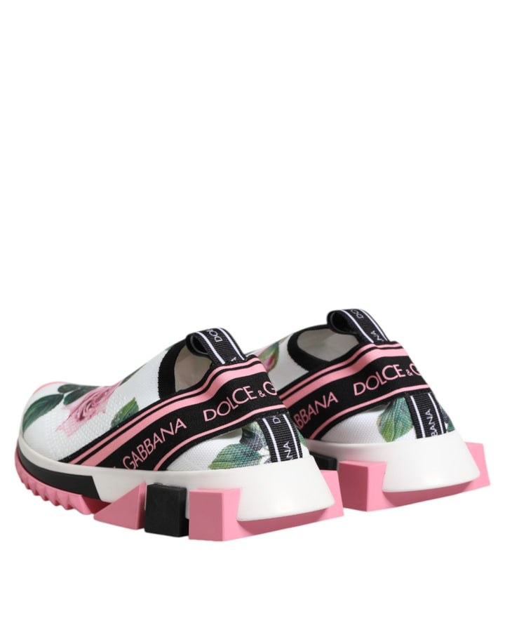 Dolce &amp; Gabbana White Rose Print Sorrento Sneakers Shoes