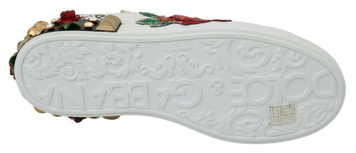 Dolce &amp; Gabbana White Roses Sequined Crystal Womens Sneakers Shoes