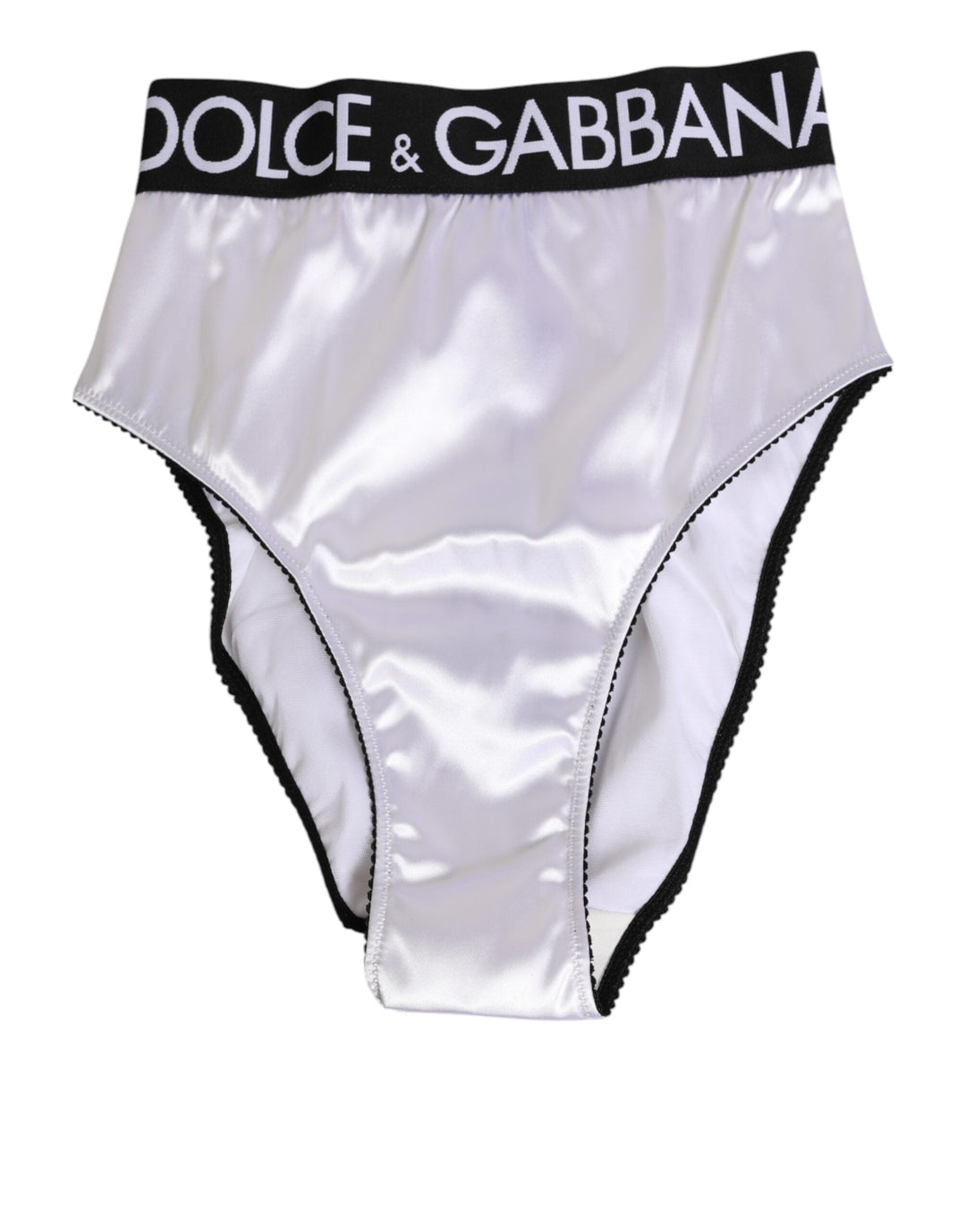 Women’s Dolce & Gabbana White Satin High-waist Black Logo Women Underwear