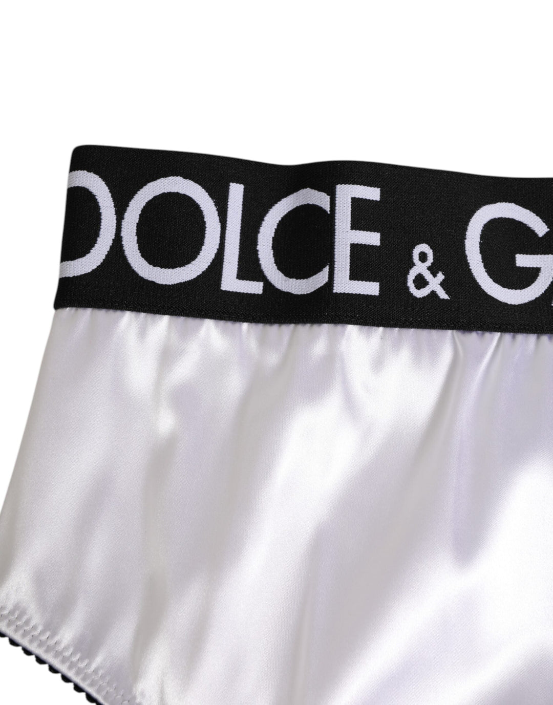 Women’s Dolce &amp; Gabbana White Satin High-waist Black Logo Women Underwear