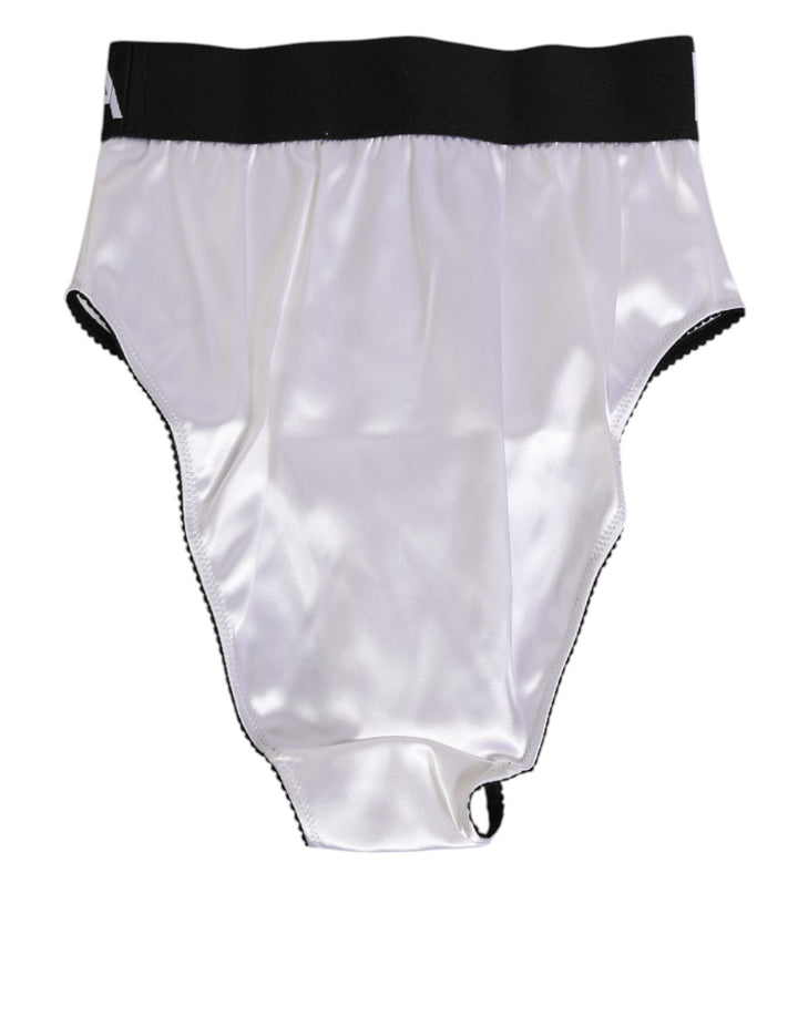 Women’s Dolce &amp; Gabbana White Satin High-waist Black Logo Women Underwear