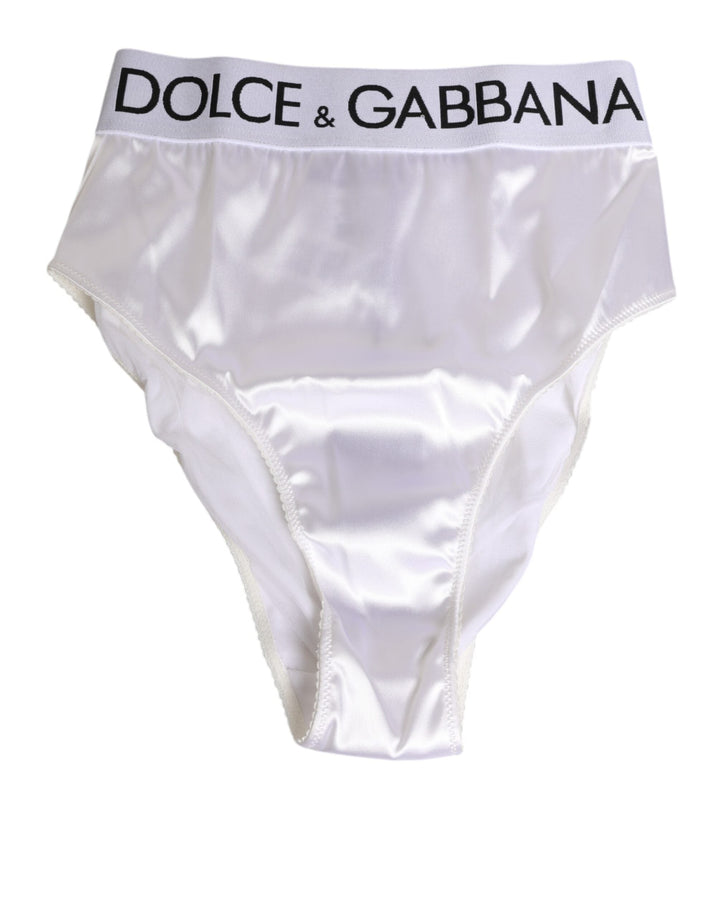 Women’s Dolce &amp; Gabbana White Satin High-waist Brief Logo Women Underwear