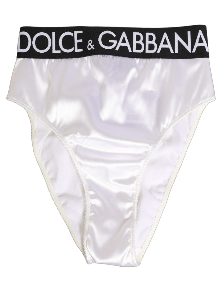 Women’s Dolce &amp; Gabbana White Satin High-waist Brief Logo Women Underwear