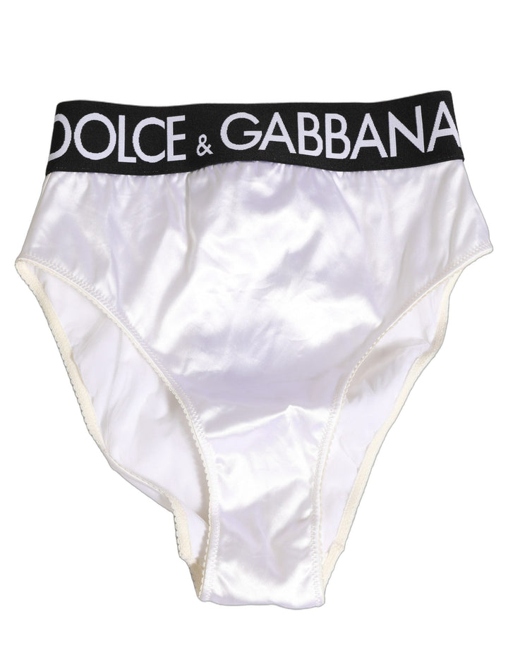 Women’s Dolce &amp; Gabbana White Satin High-waist Brief Logo Women Underwear