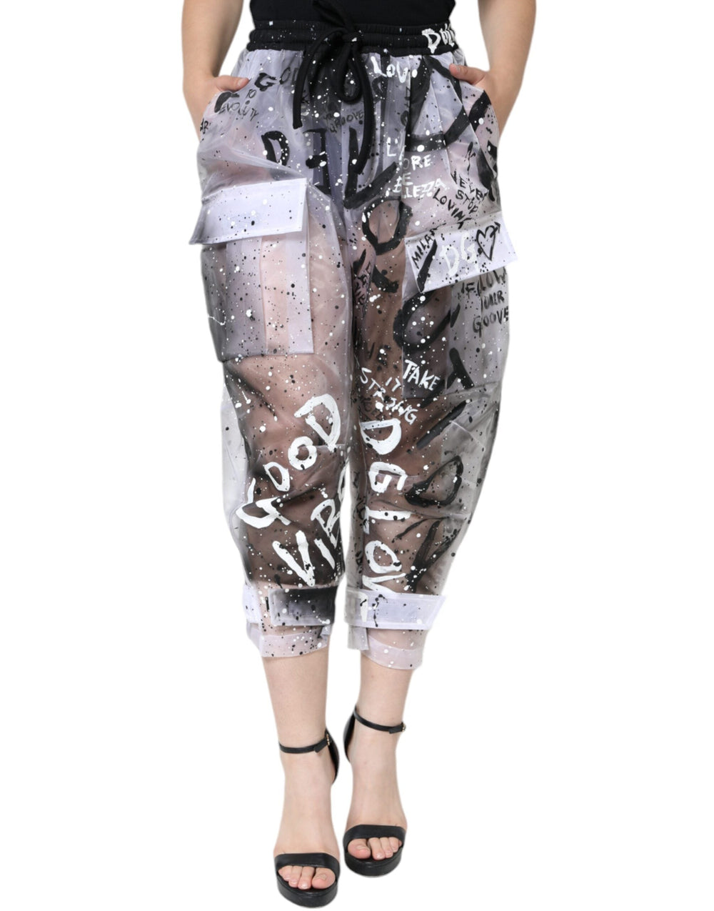 Women’s Dolce & Gabbana White See Through Logo Cropped Cargo Pants