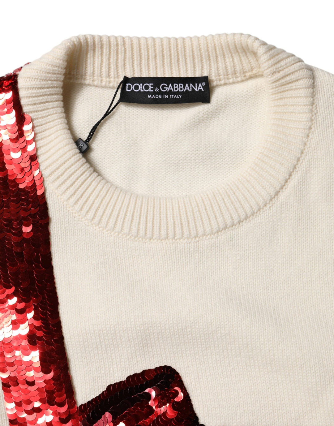 Women’s Dolce &amp; Gabbana White Sequined Crew Neck Pullover Sweater