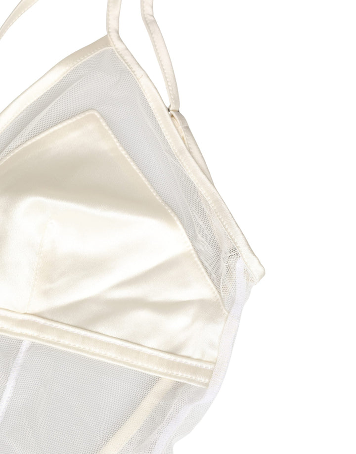 Dolce &amp; Gabbana White Sheer Nylon Bodysuit Halterneck Underwear