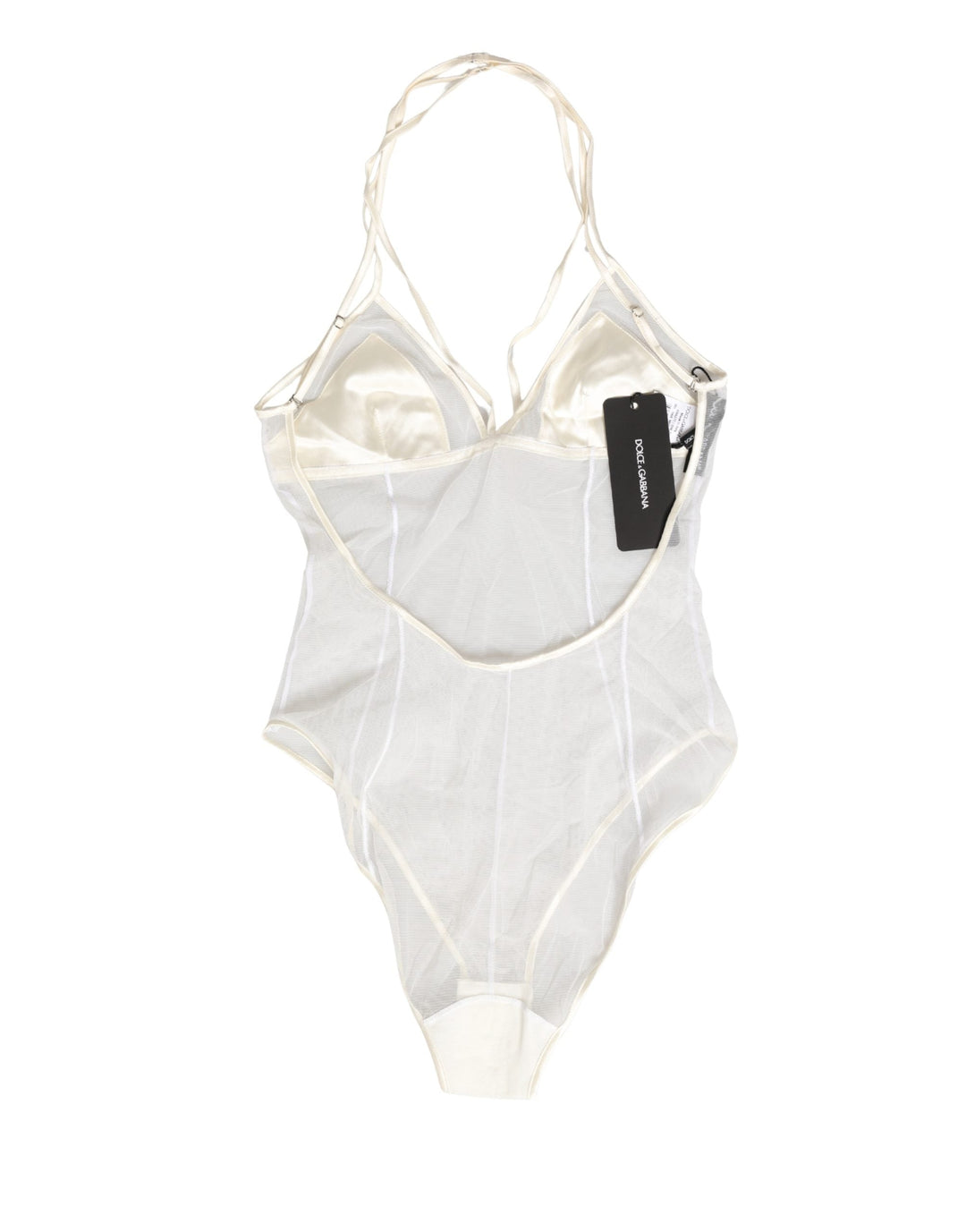 Dolce &amp; Gabbana White Sheer Nylon Bodysuit Halterneck Underwear
