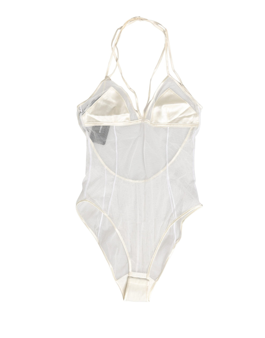 Dolce &amp; Gabbana White Sheer Nylon Bodysuit Halterneck Underwear