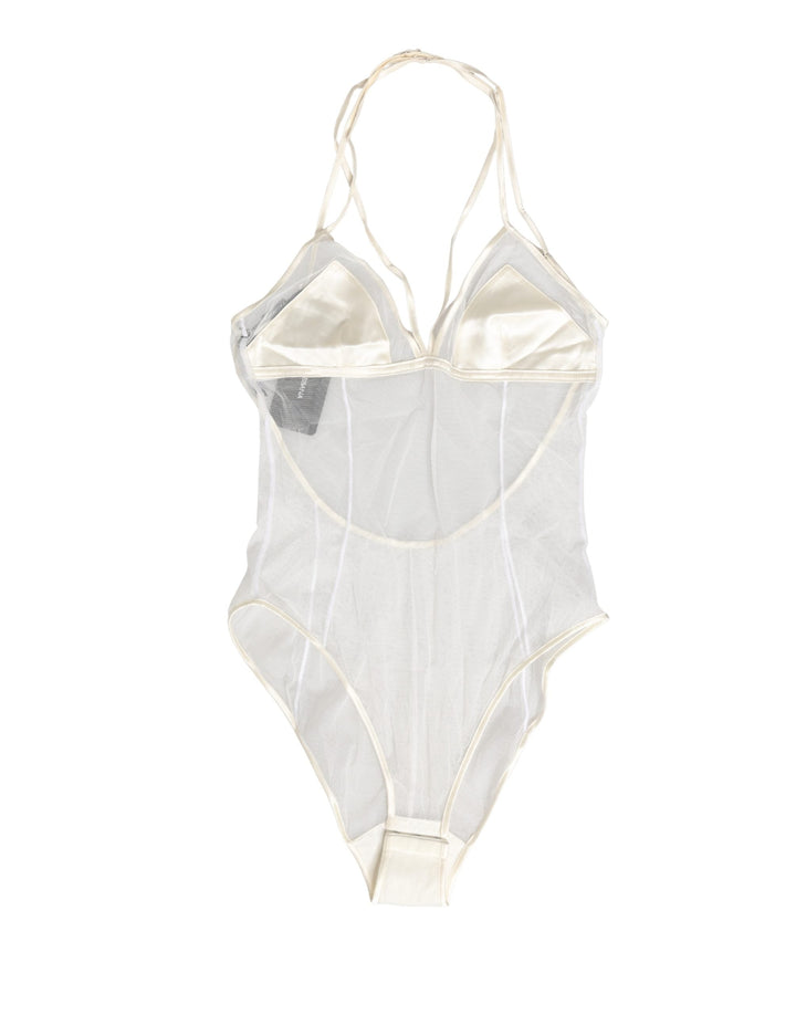 Dolce &amp; Gabbana White Sheer Nylon Bodysuit Halterneck Underwear