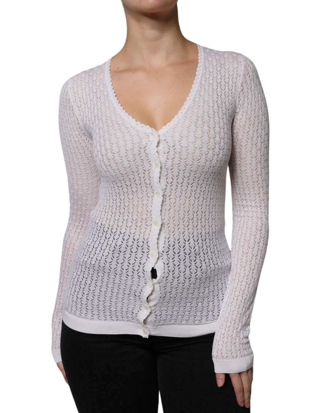 Women’s Dolce &amp; Gabbana White Silk Button Down Cardigan Sweater