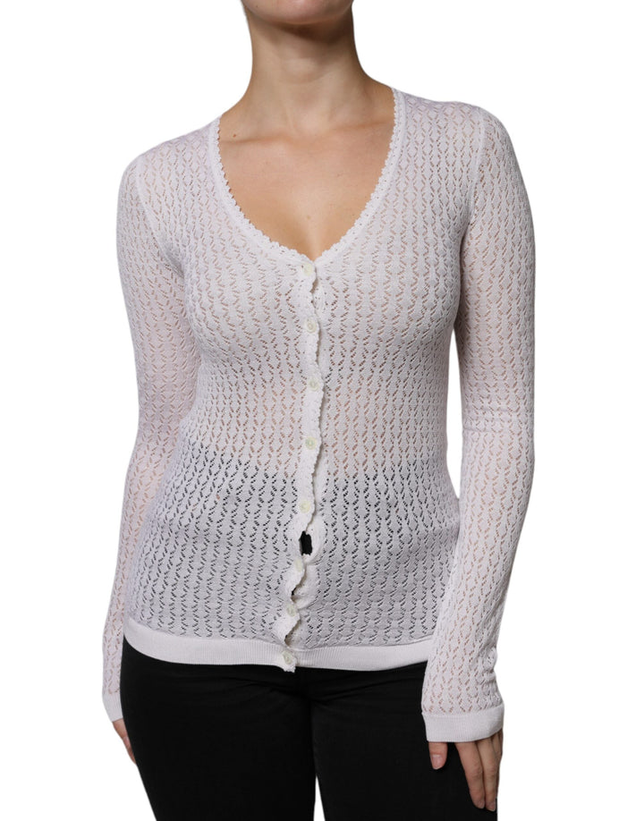 Women’s Dolce &amp; Gabbana White Silk Button Down Cardigan Sweater