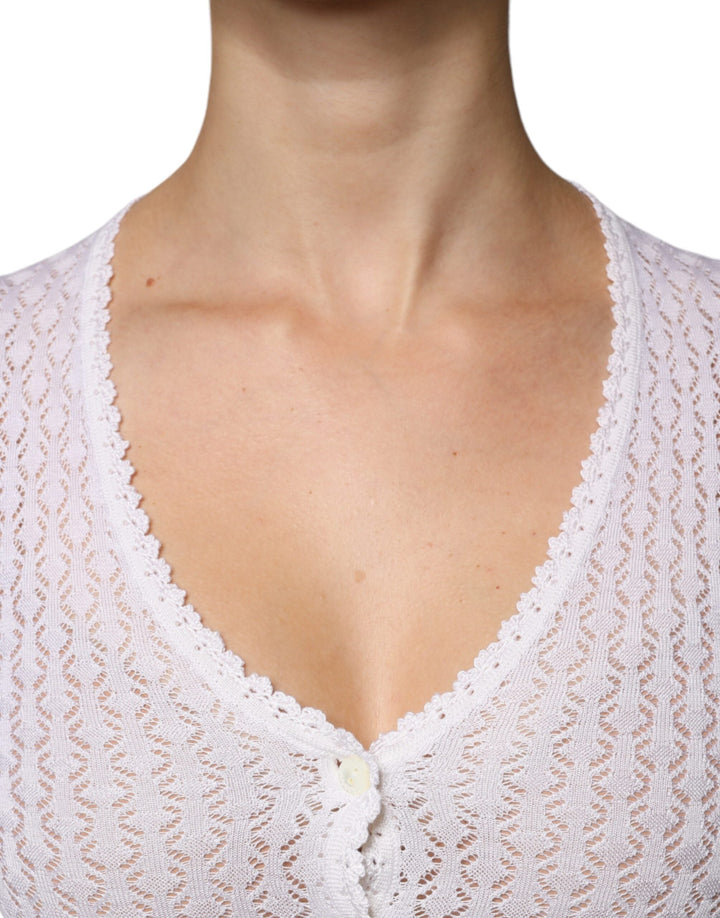 Women’s Dolce &amp; Gabbana White Silk Button Down Cardigan Sweater