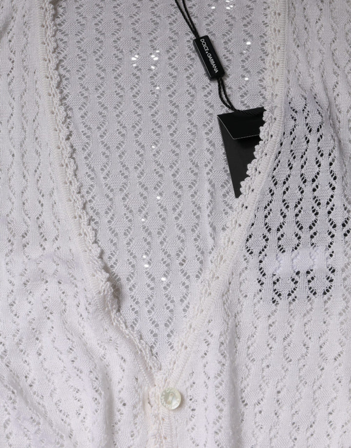 Women’s Dolce &amp; Gabbana White Silk Button Down Cardigan Sweater