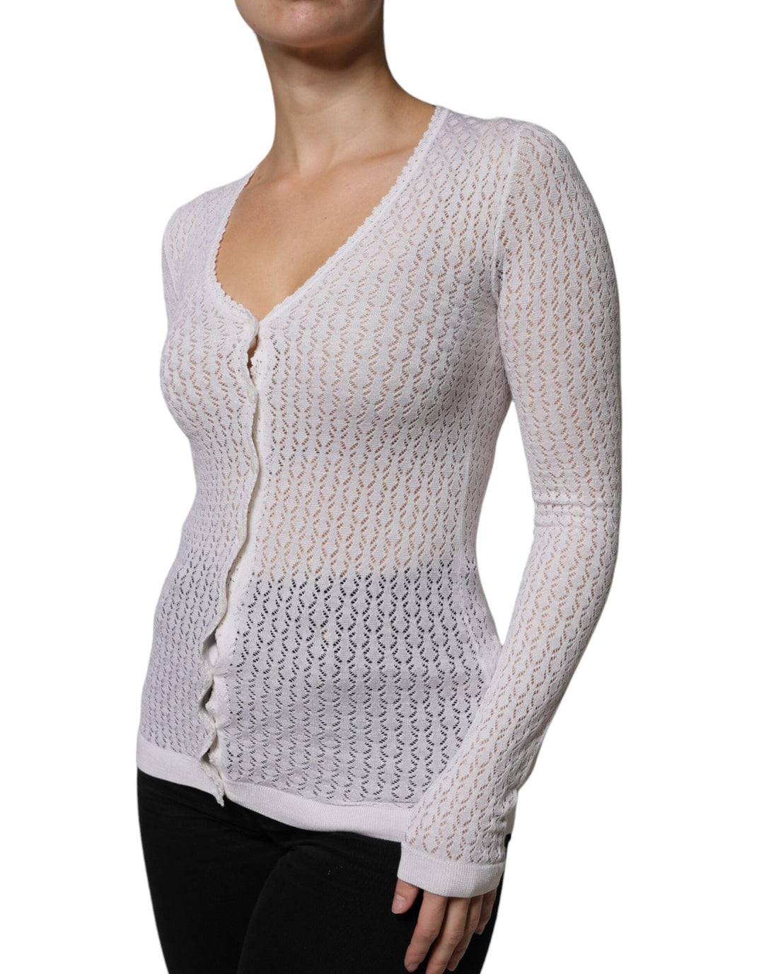 Women’s Dolce &amp; Gabbana White Silk Button Down Cardigan Sweater