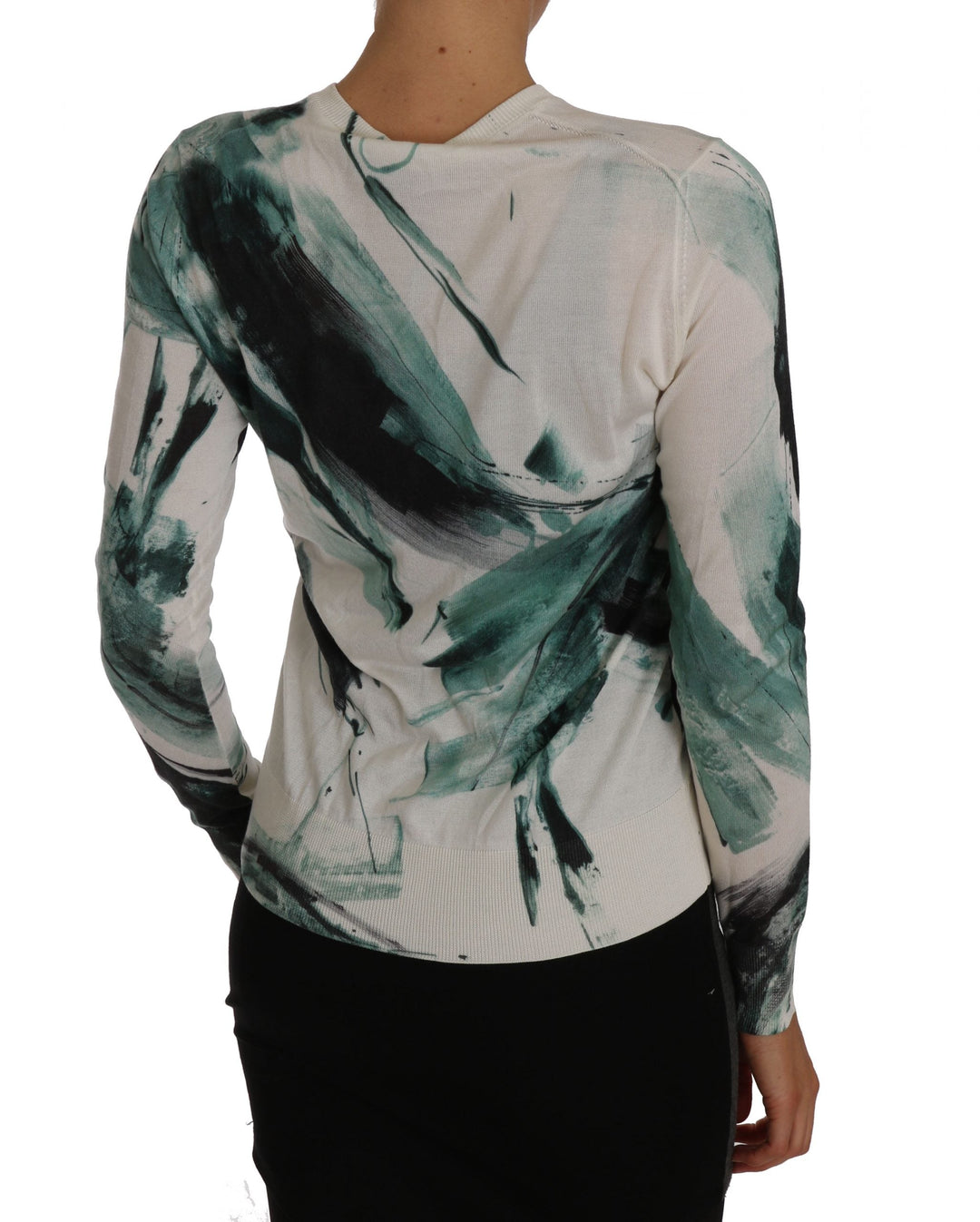 Women’s Dolce &amp; Gabbana White Silk Cardigan Lightweight Paint Stroke Sweater