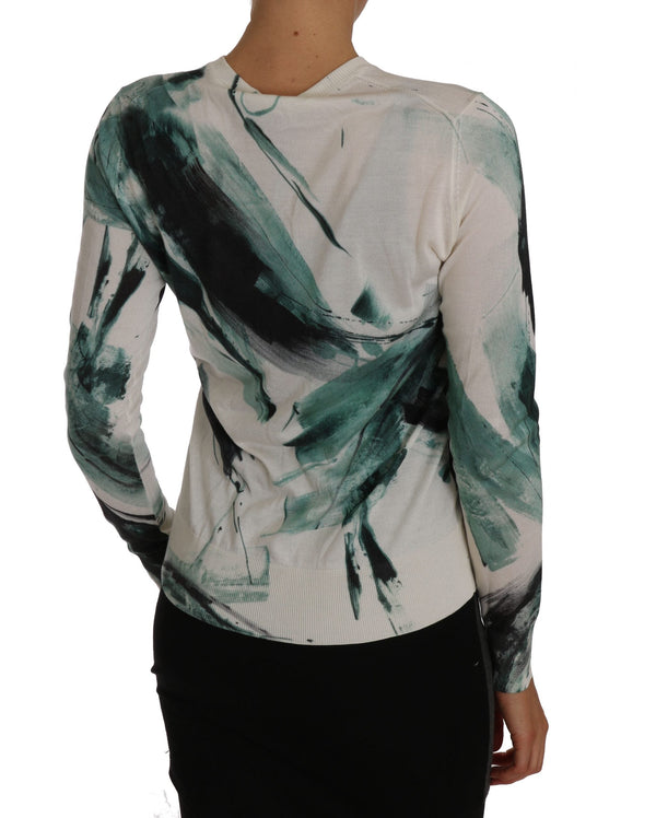 Women’s Dolce & Gabbana White Silk Cardigan Lightweight Paint Stroke Sweater