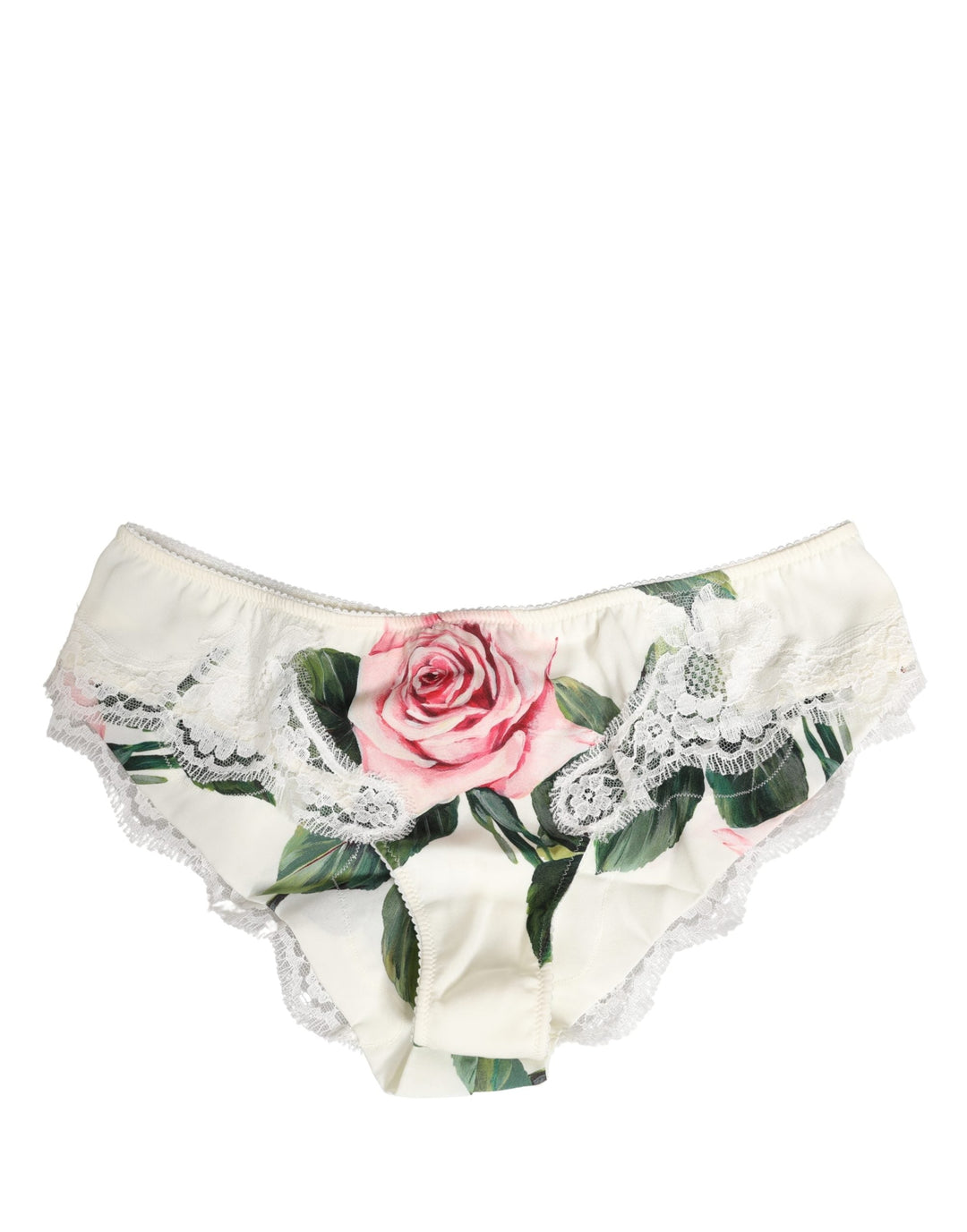 Women’s Dolce &amp; Gabbana White Silk Floral Lace Trim Panty Brief Underwear