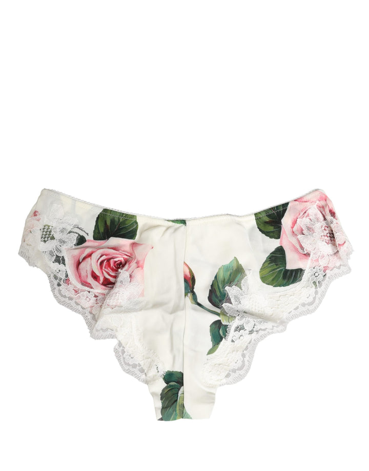 Women’s Dolce &amp; Gabbana White Silk Floral Lace Trim Panty Brief Underwear