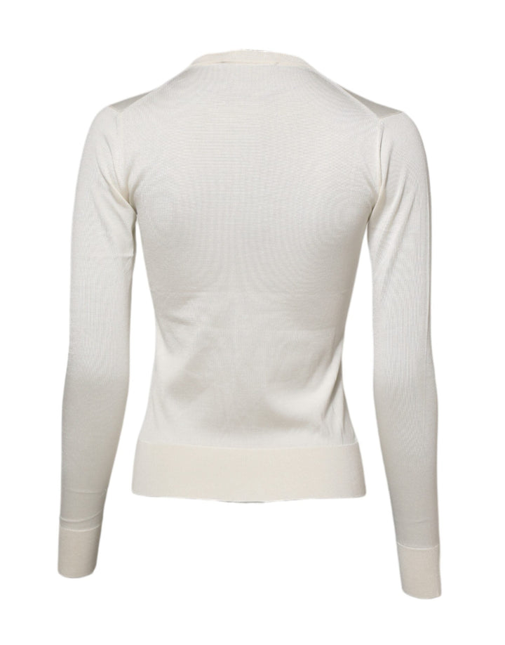 Women’s Dolce &amp; Gabbana White Silk Lily Buttoned Cardigan Sweater
