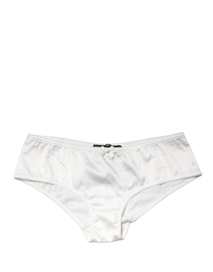 Women’s Dolce &amp; Gabbana White Silk Stretch Mid Waist Brief Panty Underwear