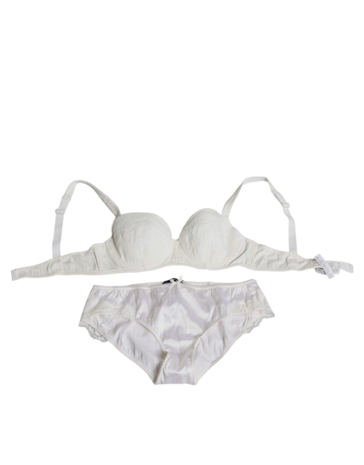 Women’s Dolce &amp; Gabbana White Silk Stretch Panty Balconette Bra Underwear