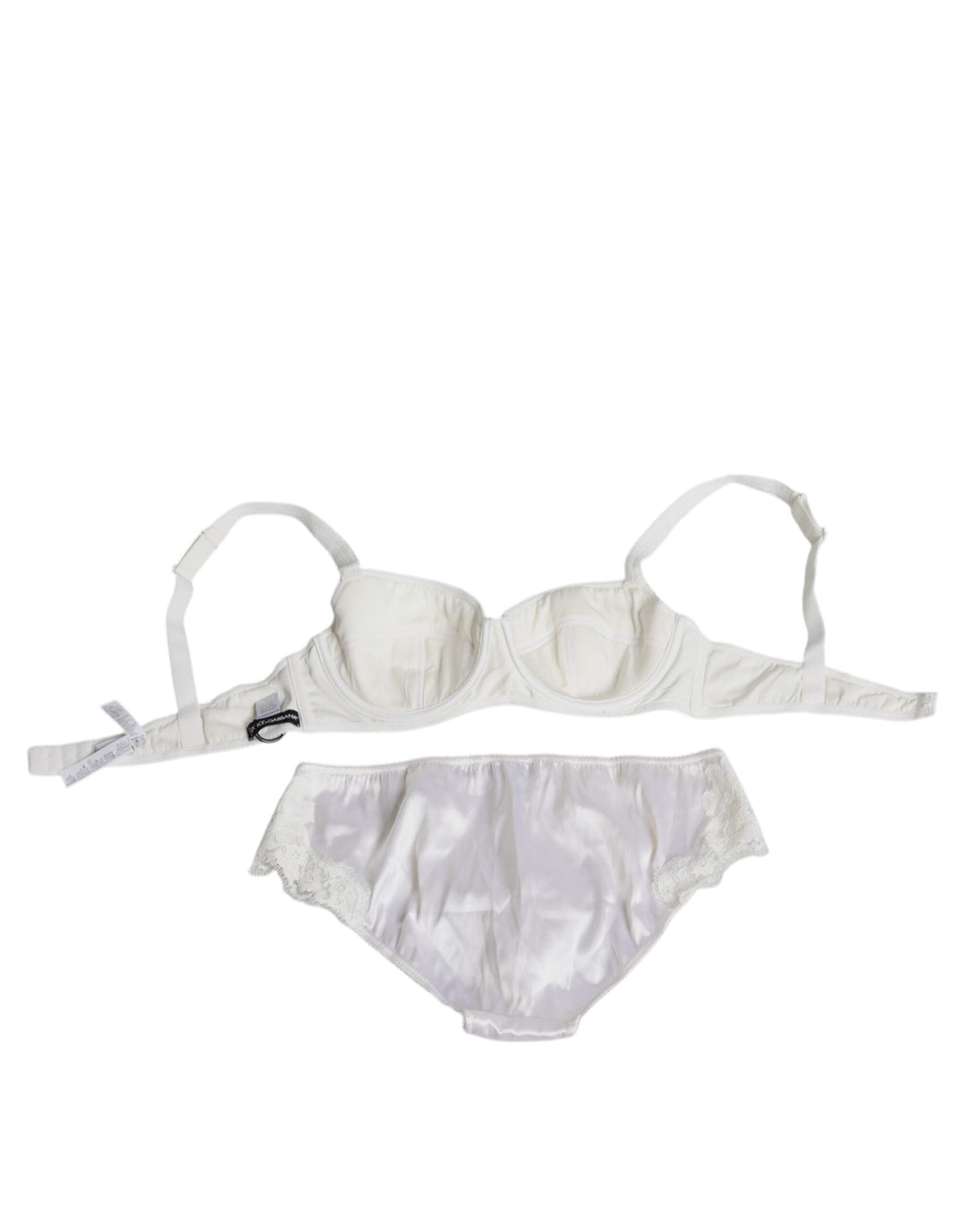 Women’s Dolce &amp; Gabbana White Silk Stretch Panty Balconette Bra Underwear
