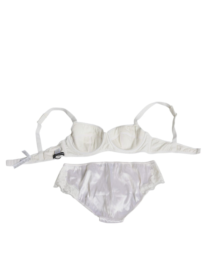 Women’s Dolce &amp; Gabbana White Silk Stretch Panty Balconette Bra Underwear