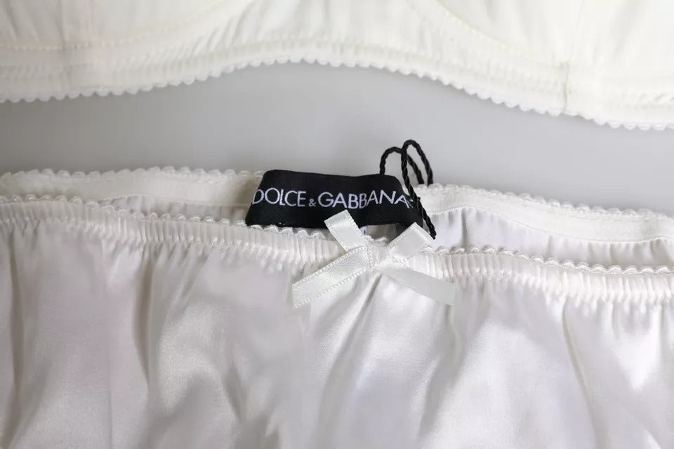 Women’s Dolce &amp; Gabbana White Silk Stretch Panty Balconette Bra Underwear