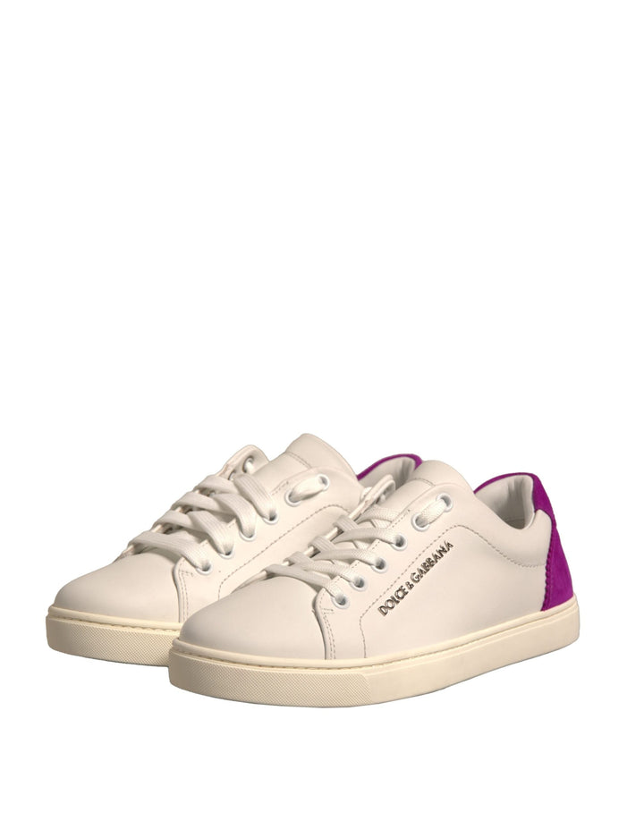 Dolce &amp; Gabbana White Suede Leather Low Top Sneakers Shoes