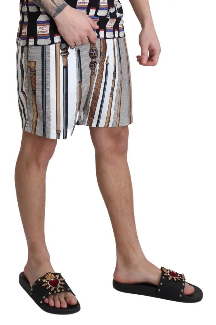 Women’s Dolce &amp; Gabbana White Walking Stick Beachwear Shorts Swimshorts