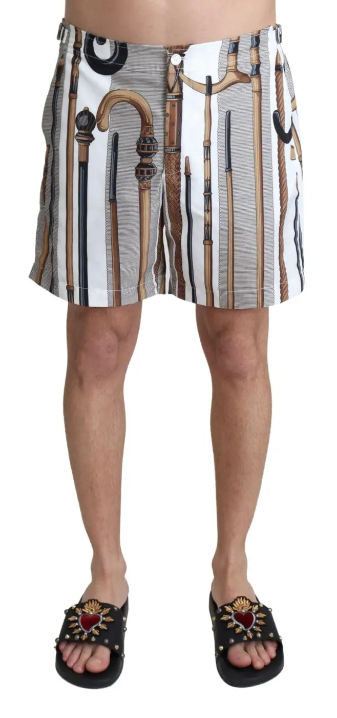 Women’s Dolce &amp; Gabbana White Walking Stick Beachwear Shorts Swimshorts