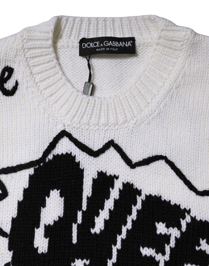 Women’s Dolce &amp; Gabbana White Wool Knit Crew Neck Pullover Sweater