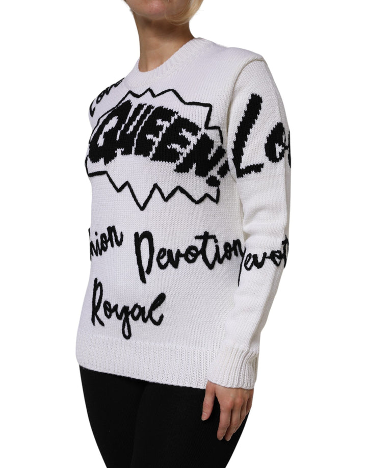 Women’s Dolce &amp; Gabbana White Wool Knit Crew Neck Pullover Sweater