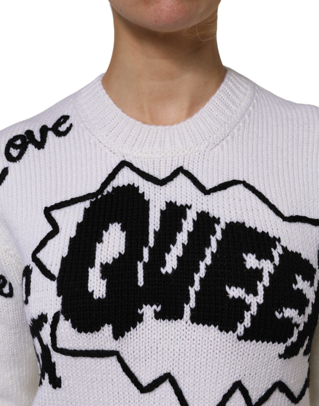 Women’s Dolce &amp; Gabbana White Wool Knit Crew Neck Pullover Sweater
