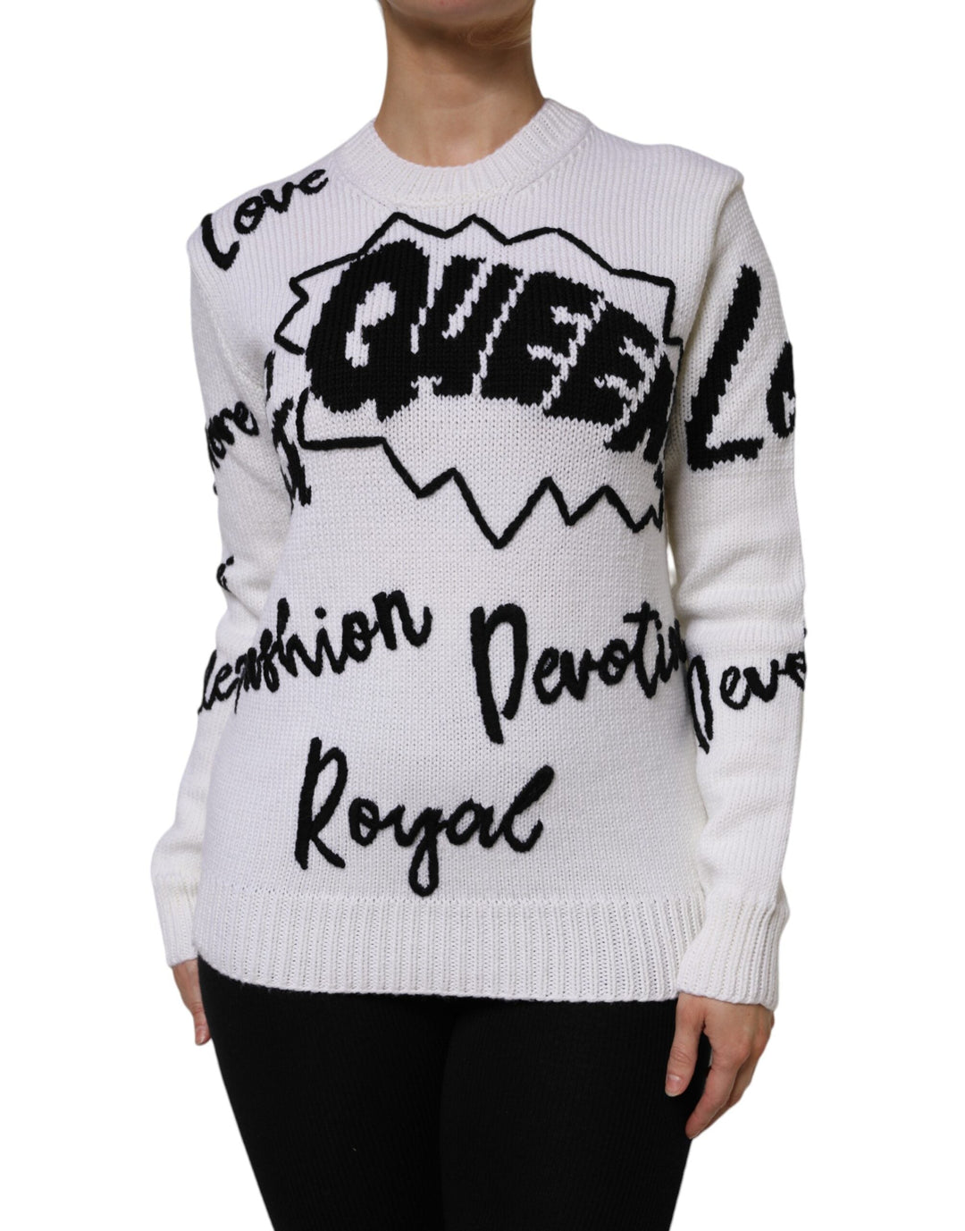 Women’s Dolce &amp; Gabbana White Wool Knit Crew Neck Pullover Sweater