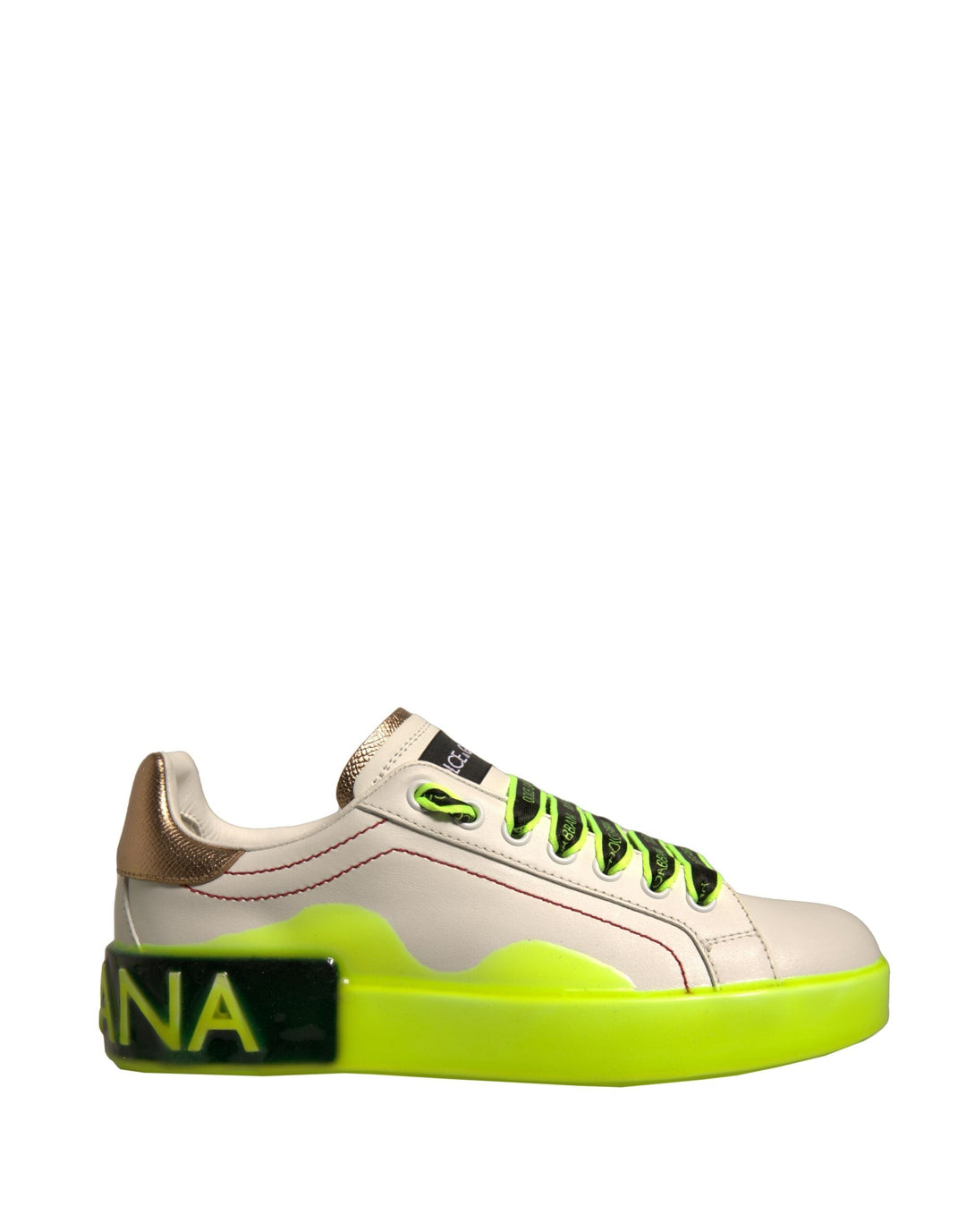 Dolce &amp; Gabbana White Yellow Portofino Leather Sneakers Shoes