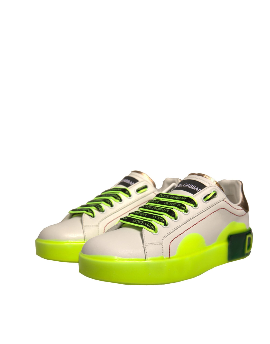 Dolce &amp; Gabbana White Yellow Portofino Leather Sneakers Shoes