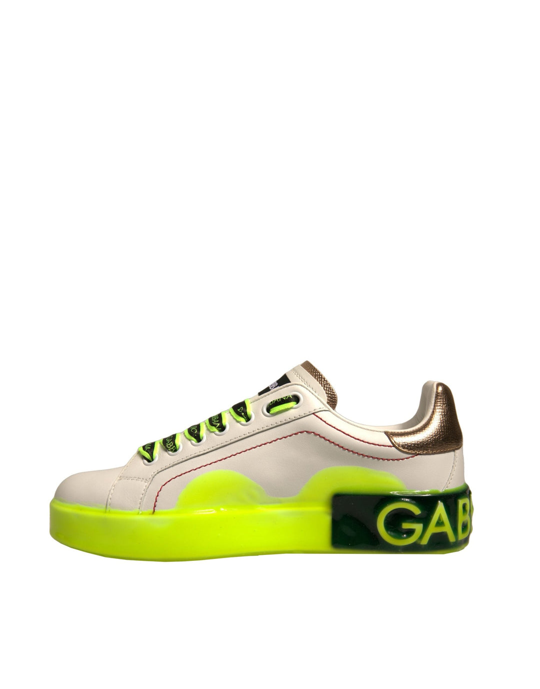 Dolce &amp; Gabbana White Yellow Portofino Leather Sneakers Shoes
