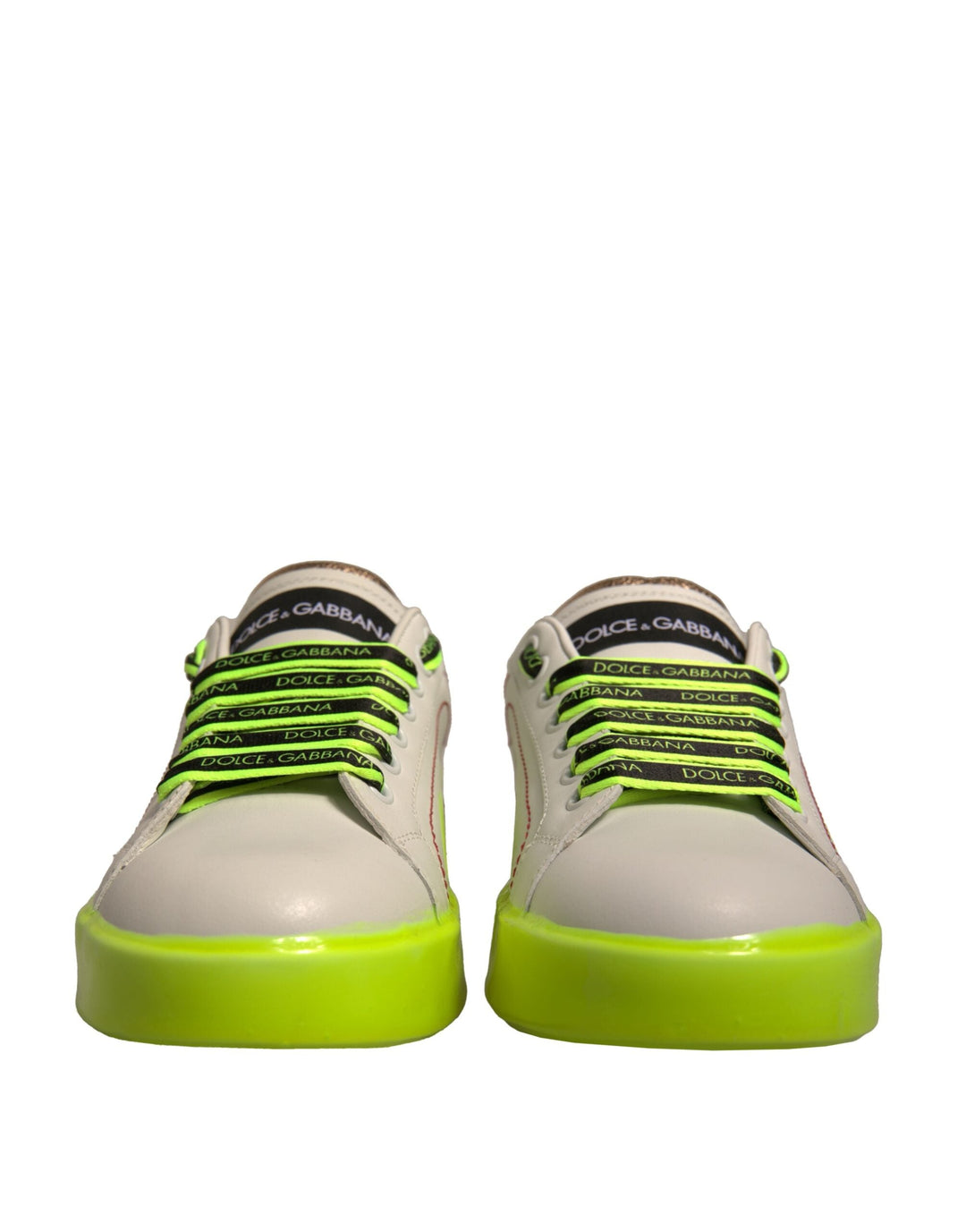 Dolce &amp; Gabbana White Yellow Portofino Leather Sneakers Shoes
