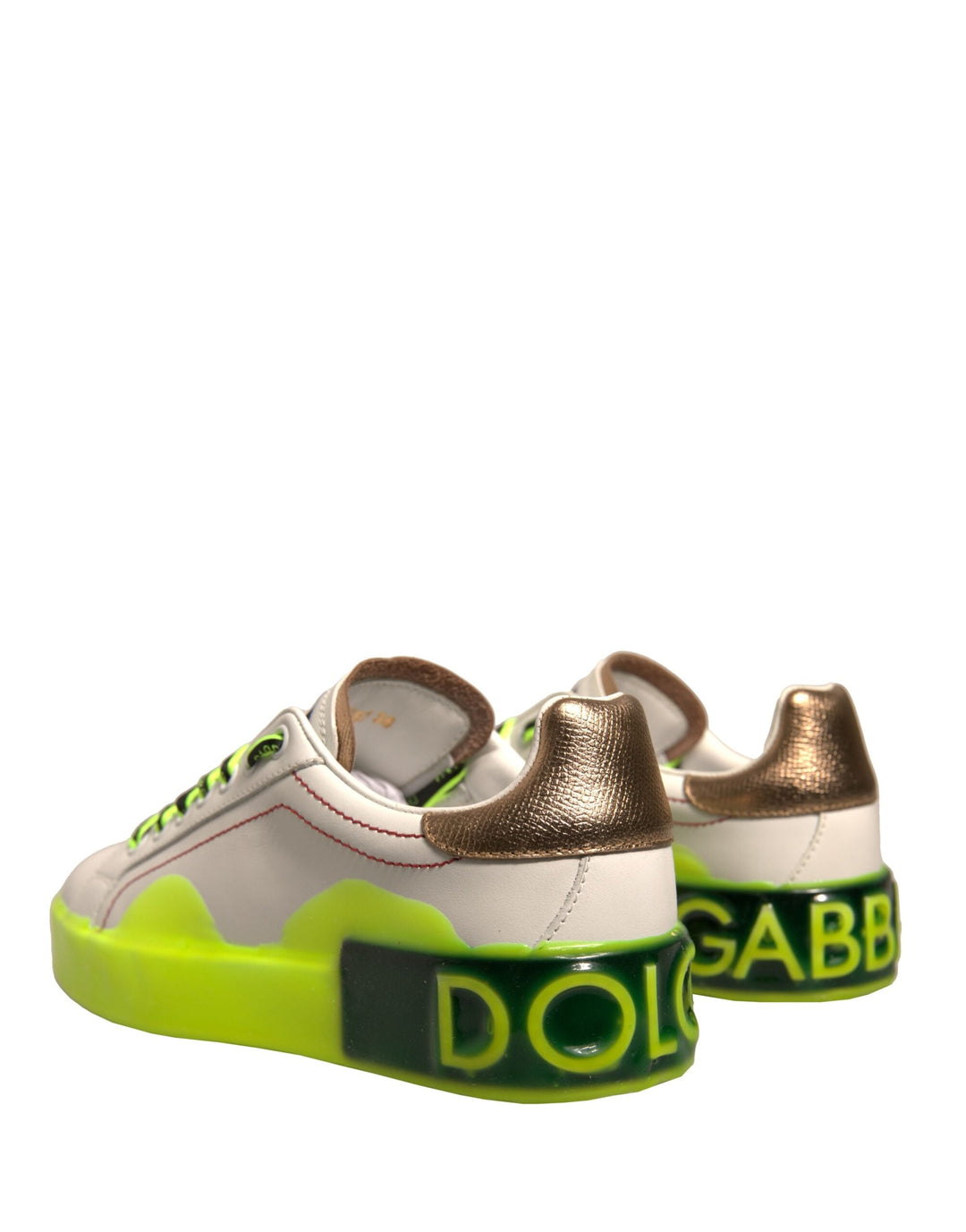 Dolce &amp; Gabbana White Yellow Portofino Leather Sneakers Shoes