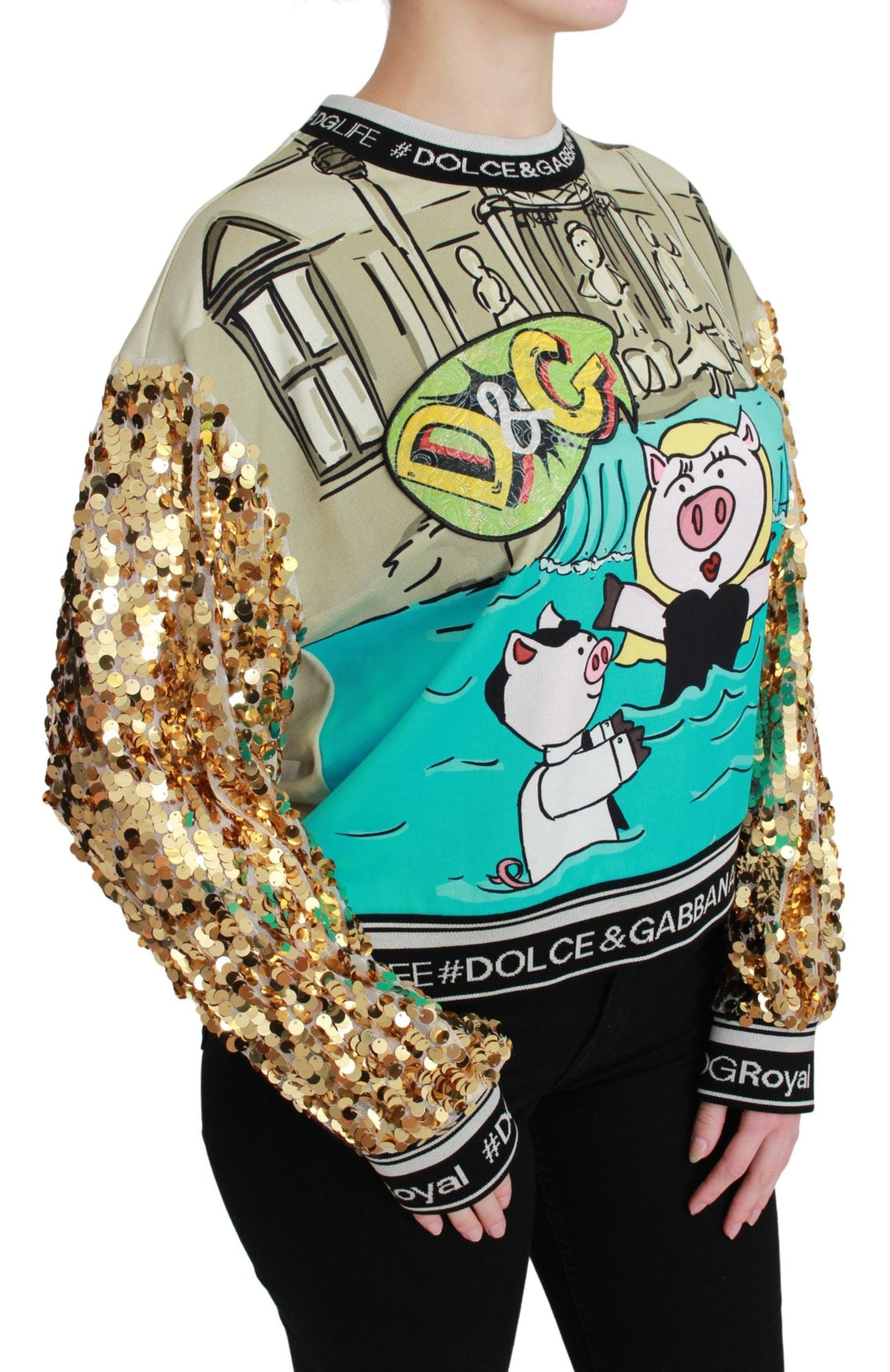 Women’s Dolce &amp; Gabbana Year of the Pig Sequined Top Sweater